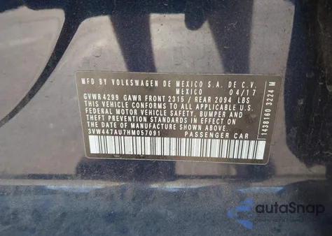 2017 Volkswagen Golf Gti Autobahn 4-Door/S 4-Door/Se 4-Door/Sport from USA, damaged, VIN 3VW447AU7HM057091